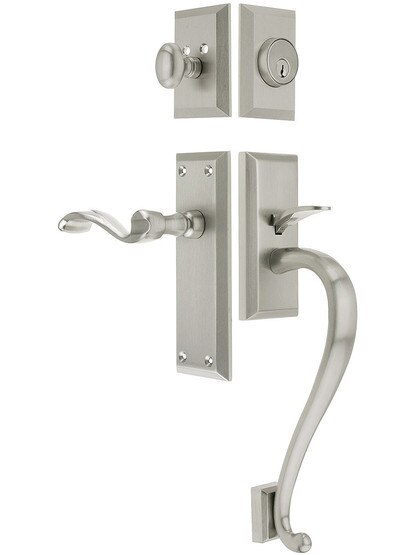 Fifth Avenue Entry Lock Set in Satin Nickel Finish with Right-Handed Portofino Lever and